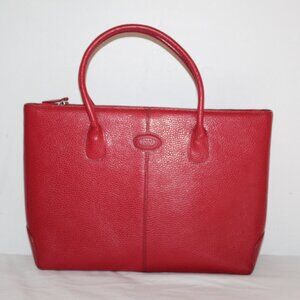 Tod's Pebbled Leather Red Tote Top Handle